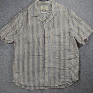 Madewell Men’s Easy Fit Short-Sleeve Shirt in Stripe Linen Casual Preppy Size La